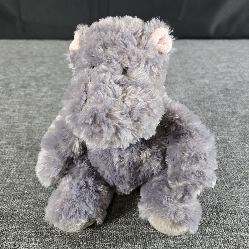 Aurora World Grey Hippo Plush Shaggy Soft Stuffed Animal Pink Ears 10 inch